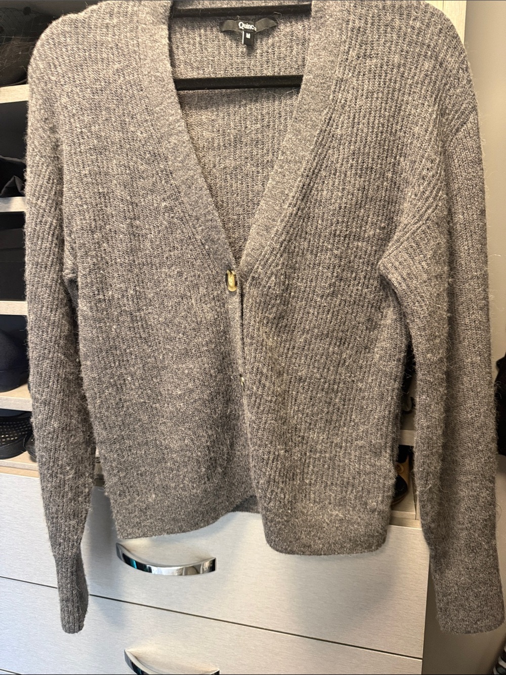 Quince Heather Gray Button-Front Women's Cardigan - Picture 5 of 7